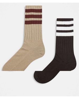 adidas Originals 2 Pack Ribbed Crew Socks - Natural