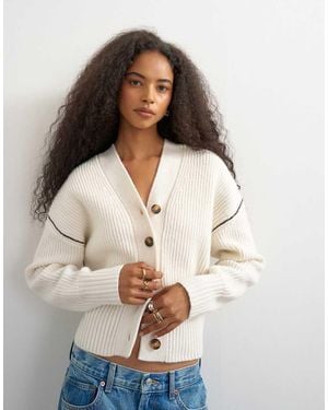 TOPSHOP Cárdigan De Punto Con Cuello De Pico Y Botones Delanteros En-Gris - Blanco
