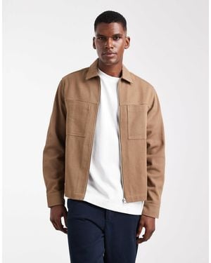 ASOS Boxy Twill Overshirt With Zip - Blue