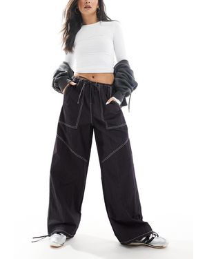ASOS Wide Leg Trousers With Tie Hem And Pocket Detail - Blue