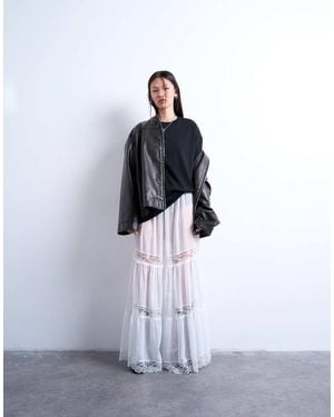 TOPSHOP Sheer Maxi Dress With Lace Inserts - White