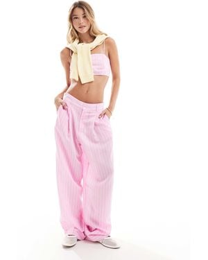 Bershka Deep Hem Wide Leg Tailored Pants - Pink