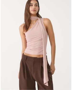 Stradivarius Asymmetric Tulle Top With Scarf - Pink