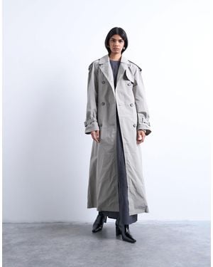 TOPSHOP Unlined Longline Nylon Trench Coat - Gray