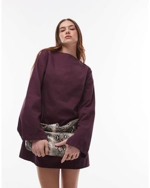TOPSHOP Denim Slash Neck Long Sleeve Dress - Purple