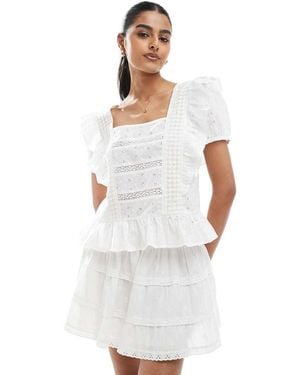ASOS Square Neck Top With Ruffles - White