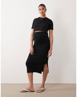 Mama.licious Mamalicious Maternity 2 Pack Basic Jersey Crop T-shirt And Midi Skirt Set - Black