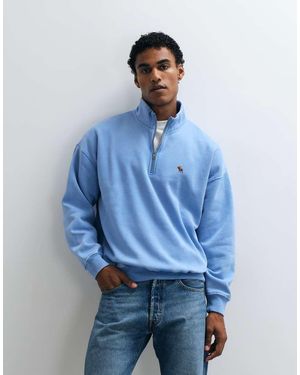 Abercrombie & Fitch Icon Logo Oversized Sweatshirt Met 1/4 Rits - Blauw