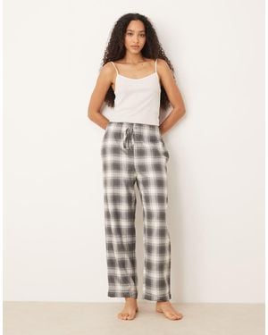 Mango Geruite Flanellen Pyjamabroek - Naturel