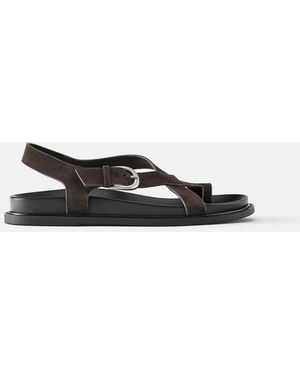 Pull&Bear Sandales plates en cuir - Blanc