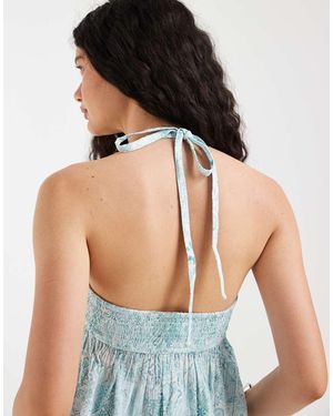 Hollister Top De Tirantes Estilo Babydoll Con Cuello Halter - Azul