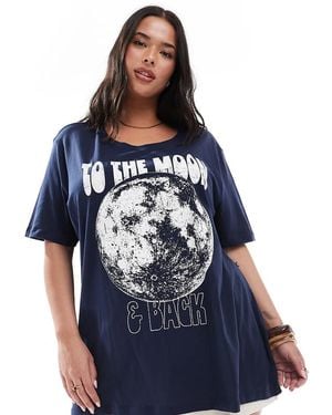 ONLY Moon Graphic Print Boyfriend Fit T-Shirt - Blue