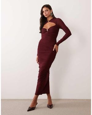 Ruched & Ready Sculpted Cut Out Hardware Detail Bodycon Maxi Dress - Purple