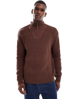 New Look Fisherman Knit 1/4 Zip Jumper - Purple