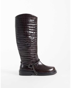 ASOS Carmella Real Leather Harness Riding Knee Boots - Black