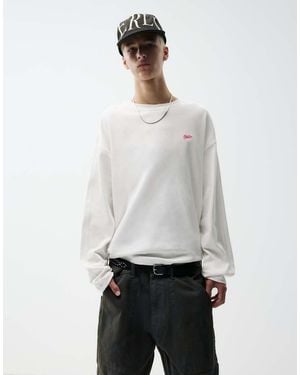 Pull&Bear T-Shirt A Maniche Lunghe Stwd Sporco - Bianco