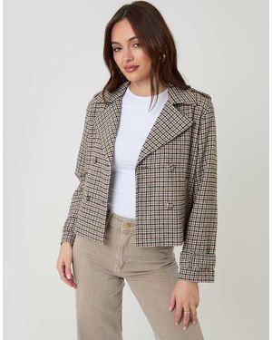 Threadbare Check Faux Wool Cropped Jacket - Grey