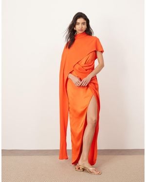 ARRANGE Asymmetric Caped Maxi Dress - Orange