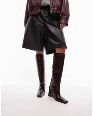 ASOS Clarissa Premium Leather Wedge Pull On Boots With Chisel Toe - Black