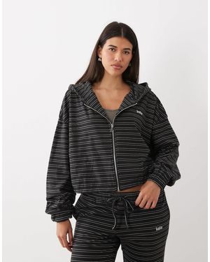 Kaiia Jersey Fleece Oversized Zip-through Fleece Hoodie - Black