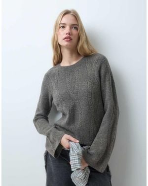 Pieces Cable Knit Oversized Jumper - Grey