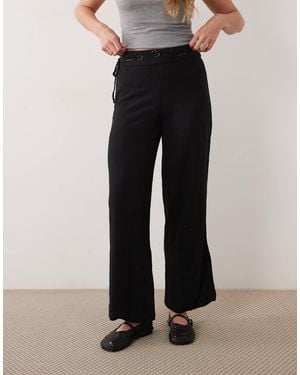 Mango Teen Foldover Waist Embroidery Detail Trouser - Black