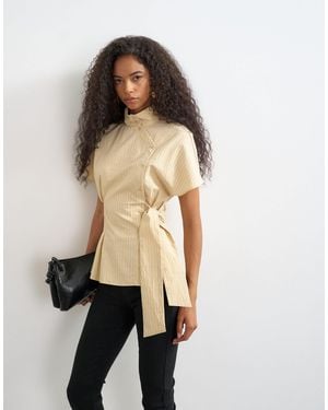 TOPSHOP Hemd mit hohem kragen und geschwungener knopfleiste - Natur