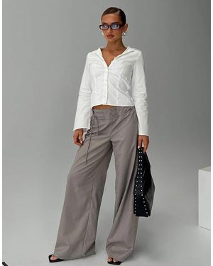 Princess Polly Just Have Fun Tie Waist Detail Tailored Wide Leg Trousers - Grey