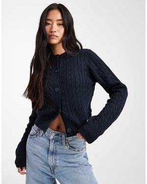 Miss Selfridge Cable Knit Crew Neck Cardigan - Blue