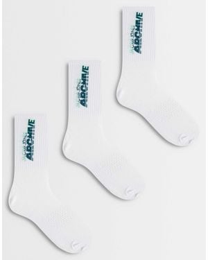 Jack & Jones 3 Pack Sports Socks With Archive Print - White