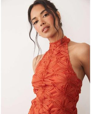 ASOS Top Asimétrico Con Cuello Halter Y Aplicaciones De Malla (Parte De Un Conjunto) - Naranja