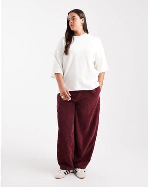 ASOS Curve Pull On Barrel Leg Cord Pants - Red