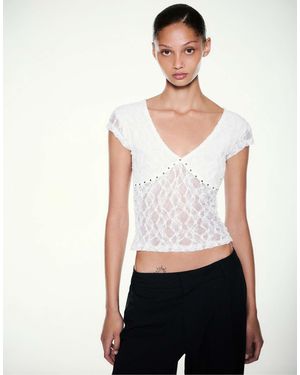 Pull&Bear T-shirt mit nieten und spitze - Weiß