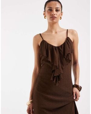 Vero Moda Frill Trim Cami Midi Dress - Brown