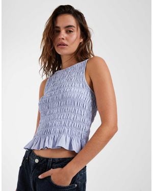 Vero Moda Sleeveless Shirred Top With Frill Hem - Blue