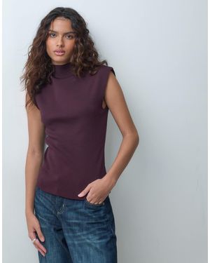 ASOS Knitted Compact Grown On Funnel Neck Top - Purple