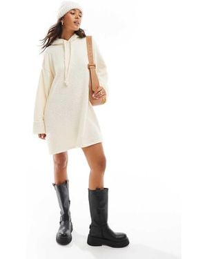 ASOS Fluffy Boxy Slouched Hoodie Mini Dress - White