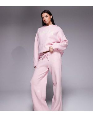 Kaiia Knitted Embroidered Logo Wide Leg Trousers - Pink