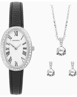 Sekonda Bellamy 23Mm Oval Analogue 3 Piece Gift Set With Strap - White