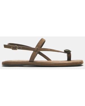 Pull&Bear Flat Embellished Sandals - White