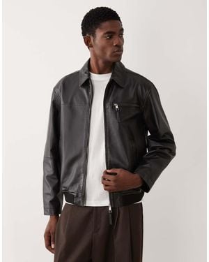 ASOS Real Leather Oversized Harrington Jacket - Grey
