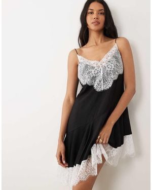 ASOS Slip Lace Trim Mini Dress With Asym Hem - White