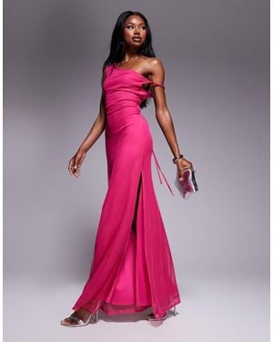 ASOS Twist Shoulder With Lace Up Back Mesh Maxi Dress - Pink