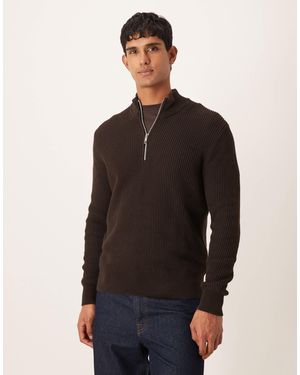 Mango Pull en coton côtelé à col zippé - marron - Noir