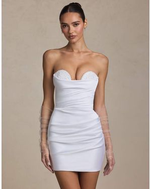 Oh Polly Vestido Midi Con Escote Palabra De Honor Y Detalle De Volantes De - Blanco
