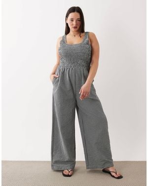 Brave Soul Brave Soul Curve Scoop Neck Gingham Jumpsuit - Grey
