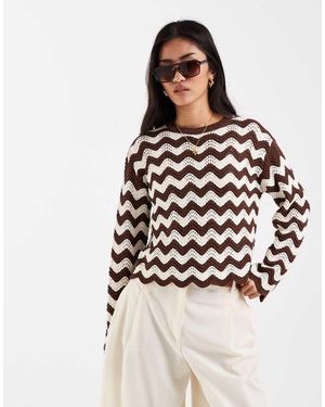New Look Jersey A Rayas Marrones De Punto Calado De - Multicolor