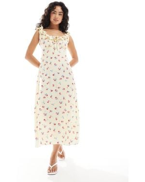 New Look Vestito Midi A Fiori Con Allacciatura Sul Retro - Neutro