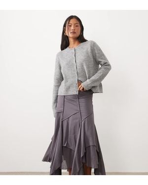 ASOS Asos Design Petite Asymmetrische Midi-Rok Met Naaddetails - Grijs