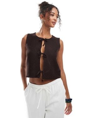 Threadbare Chaleco Chocolate Con Lazada Delantera De Punto De - Blanco